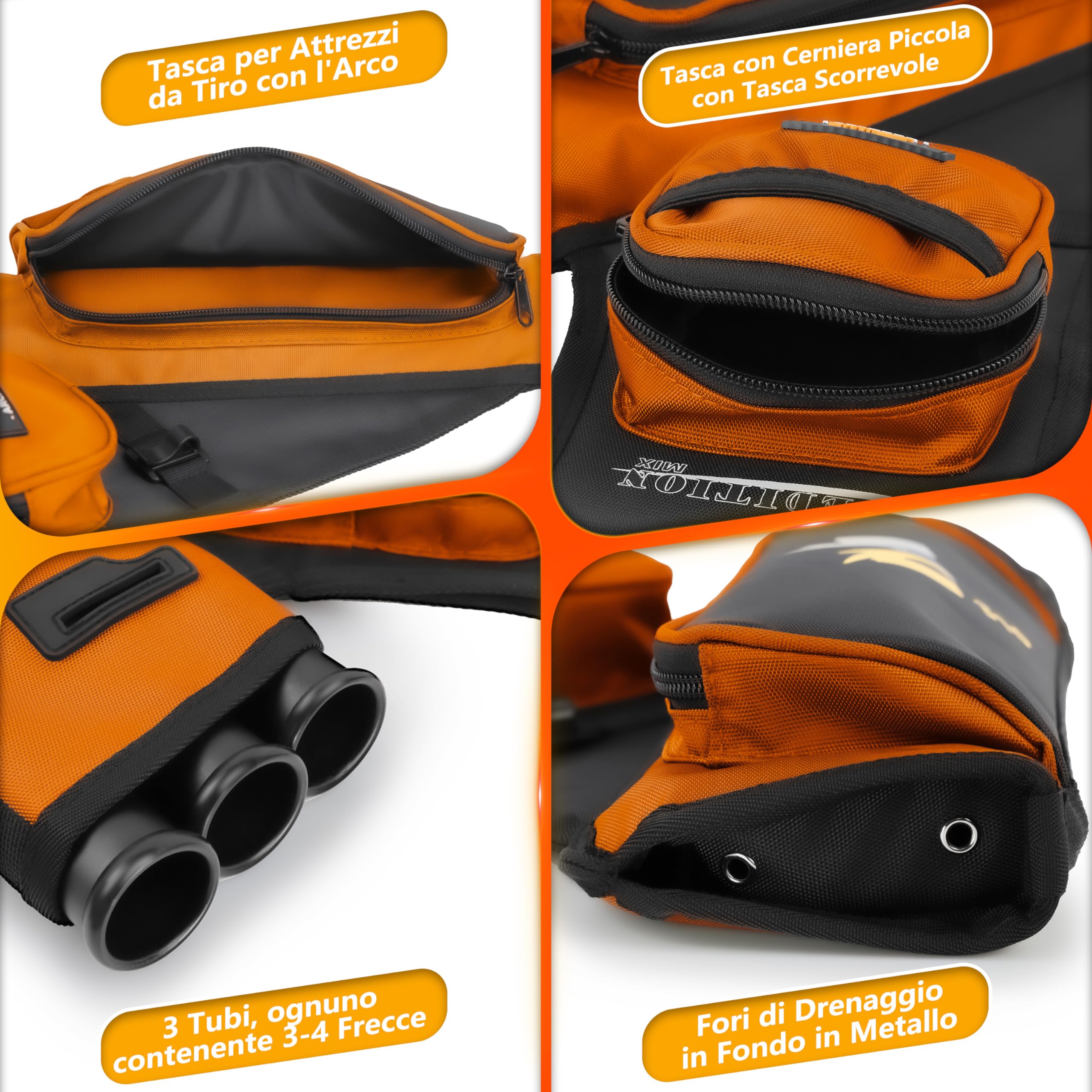 Sunya faretra per frecce Arco. Include 3 Tubi portafrecce, Tasche per Accessori e Cintura. Adatto per Archi Compound e recurve. - 4