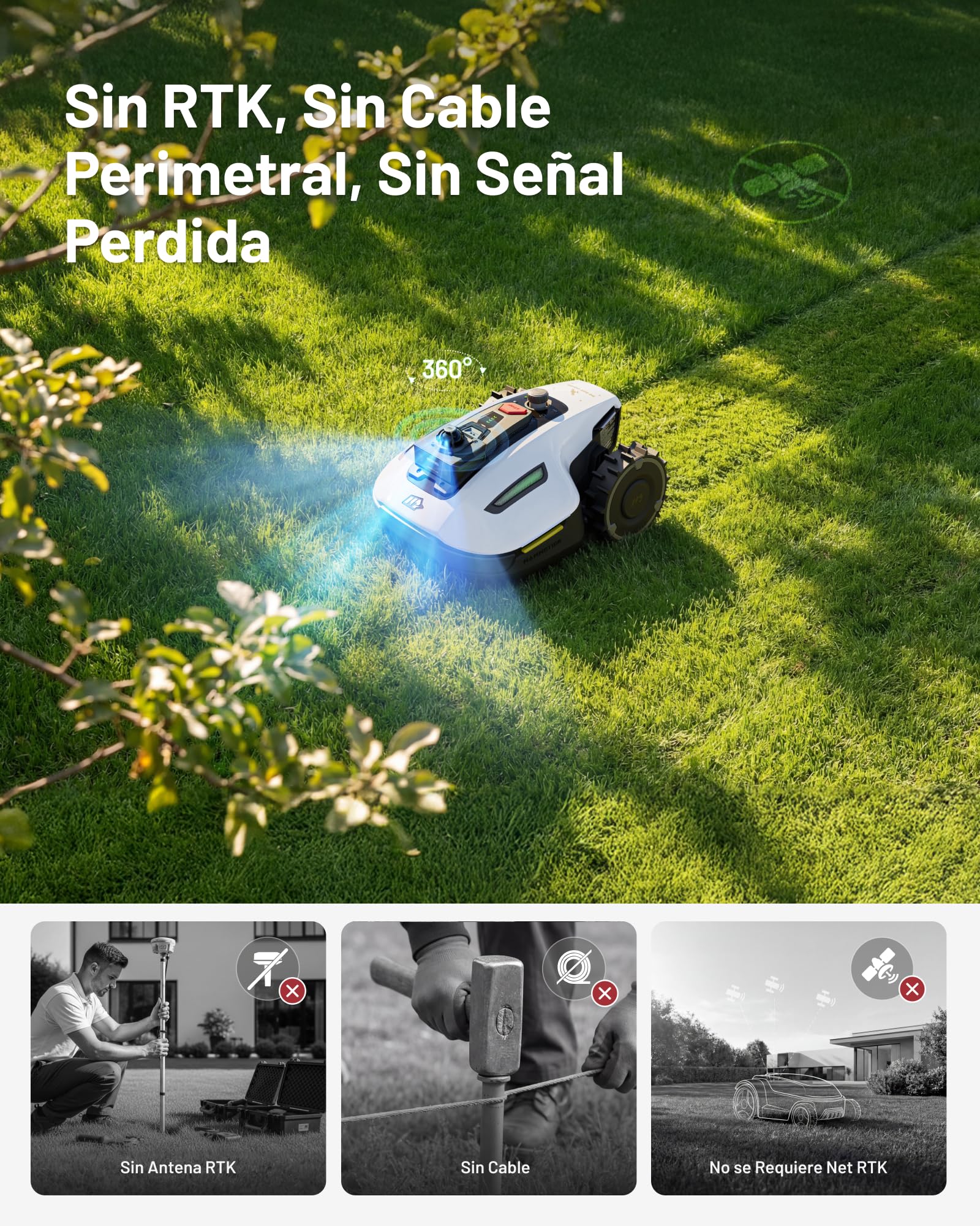 MAMMOTION YUKA Mini 2 800 LiDAR Robot Cortacésped con LiDAR de 360° + Visión por IA, Sin Cable Perimetral, Sin Señal Perdida, Sin RTK, Modo DropMow, Auto LiveMap