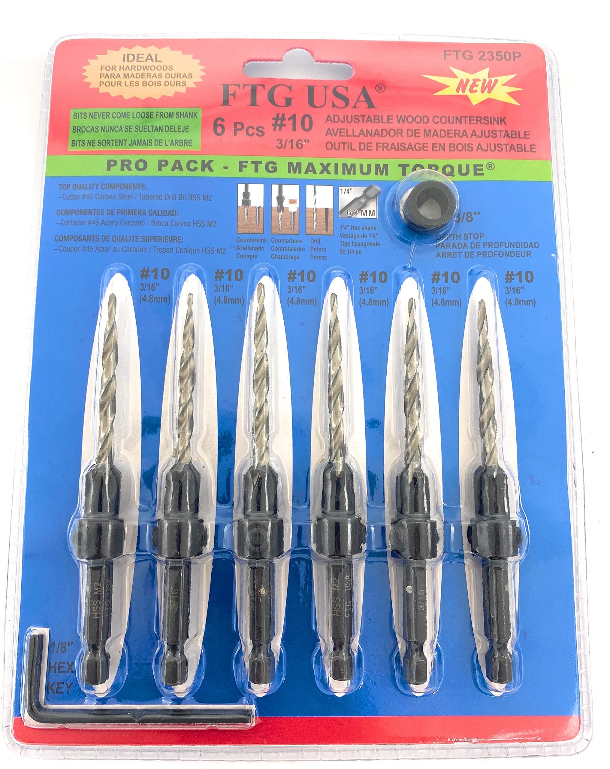 FTG USA Countersink Drill Bit Set - 6 Piece -21 FTG USA Countersink Drill Bit Set - 6 Piece -21