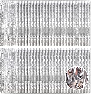 50 Pack Silver Foil Curtain Backdrop 3.2ft x 8.2ft Foil Fringe Backdrop Curtain Metallic Tinsel Foil Fringe Curtains Streamer Backdrop Curtains for Birthday Party Decorations Photo Booth (Silver)