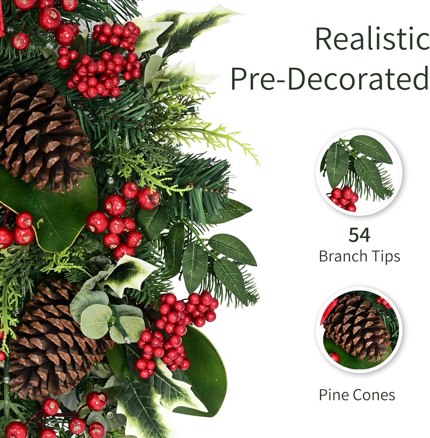 Puleo International 28 inch Pre-Lit Christmas Swag with Decorated