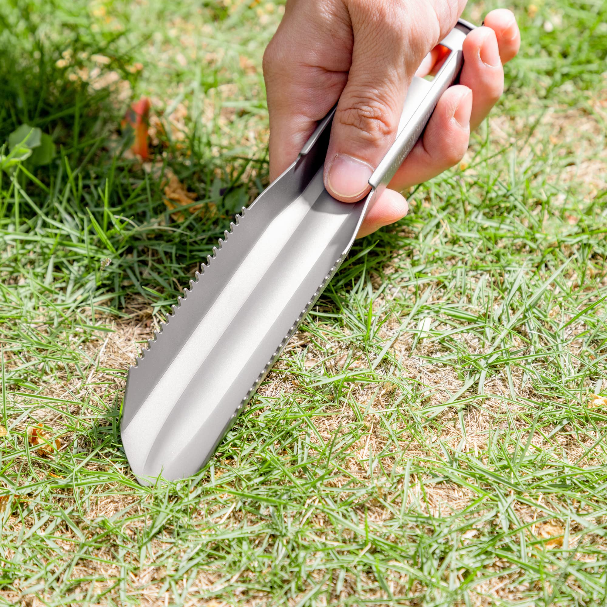 Pala Manuale in Acciaio Inossidabile, Paletta da Giardino, Vanga Portatile con Bilancia per il Trapianto di Piante in Vaso da Giardino(A01 pala larga scala