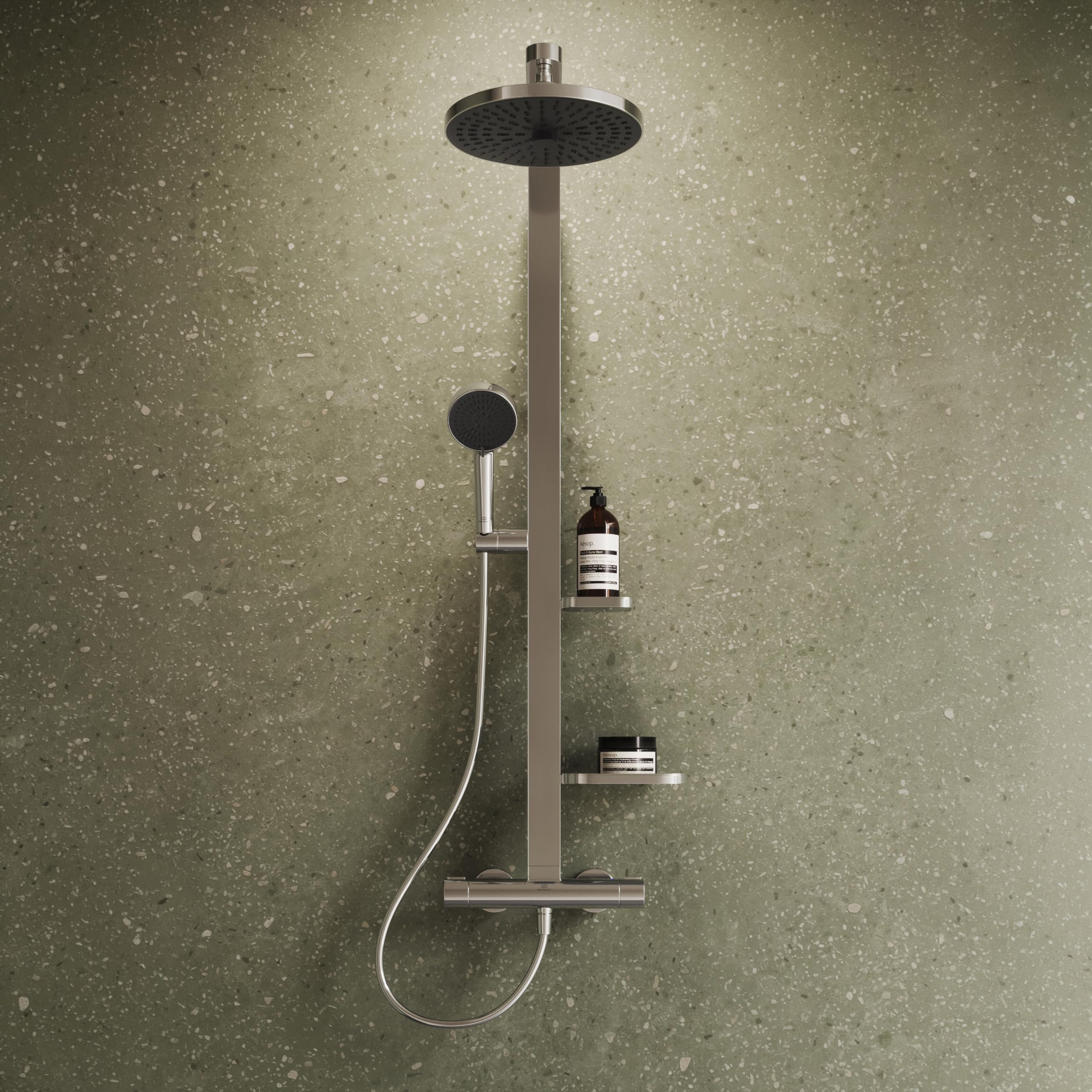 Ideal Standard Ceratherm Alu+ kolumna prysznicowa, wykonana w 100% z aluminium pochodzącego z recyklingu, prysznic oszczędzający wodę ze zmiennymi dyszami i ochroną przed oparzeniami - chrom (356 x