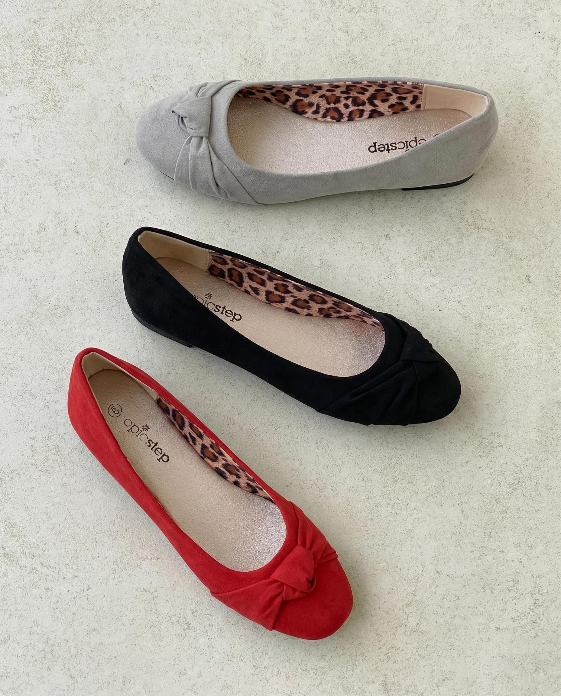 Epic Step Ballet Flats for Women, Comfortable Slip on Faux Suede Round Toe, Ballerina Dressy Flat Shoes (Red, 8)