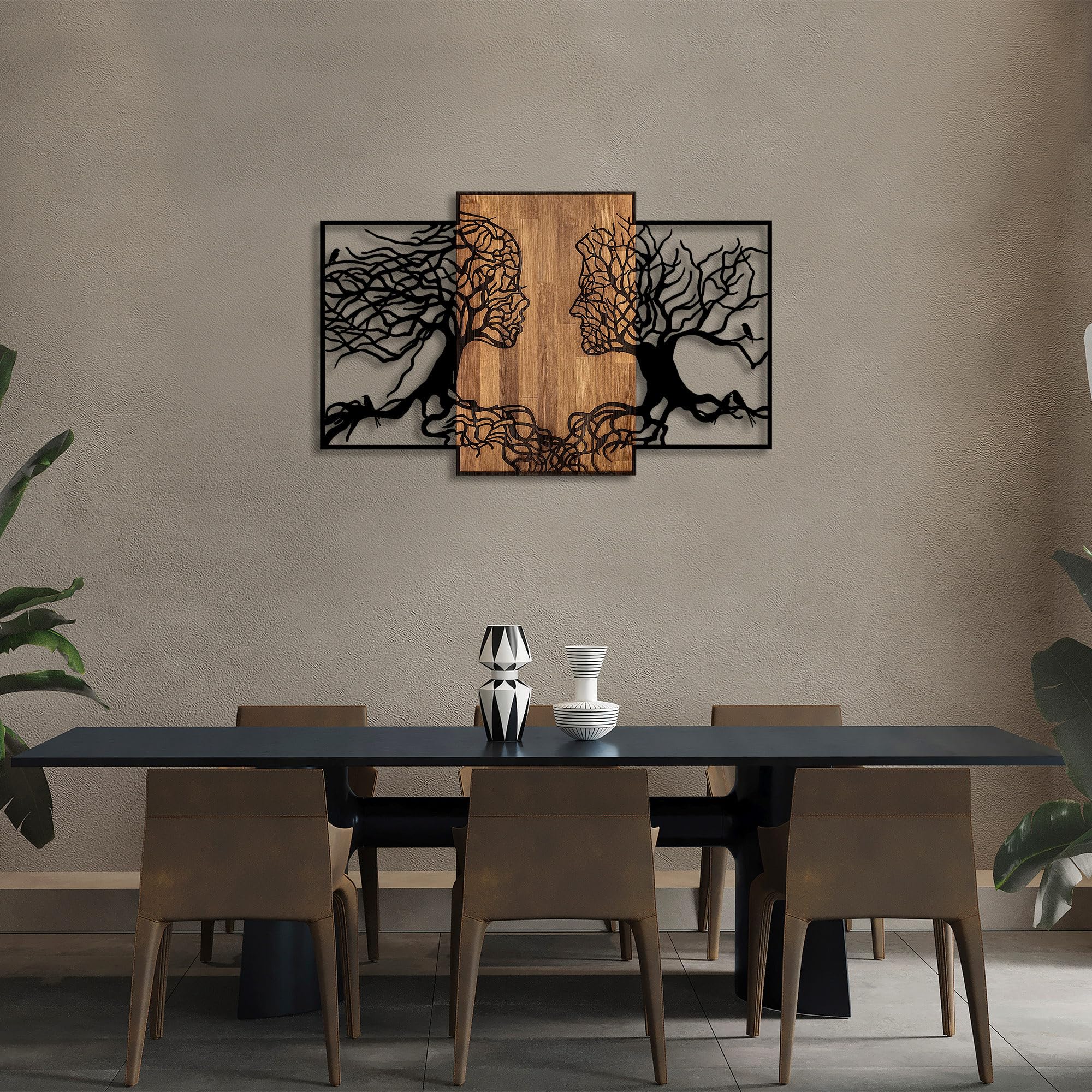 Hanah Home Décoration murale en bois et métal Walnut Visages