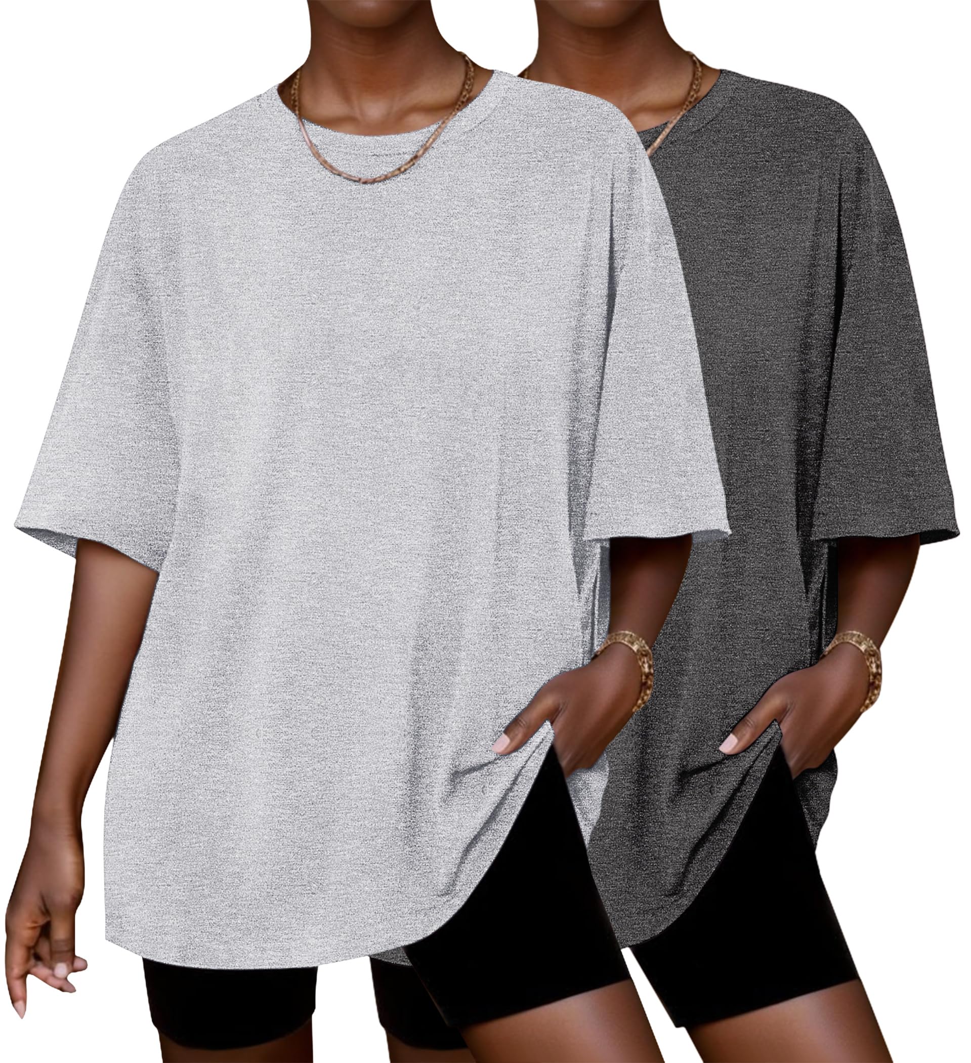 Ekouaer 2 Pack Womens Tops Short Sleeve Oversized T Shirts Casual Clothes