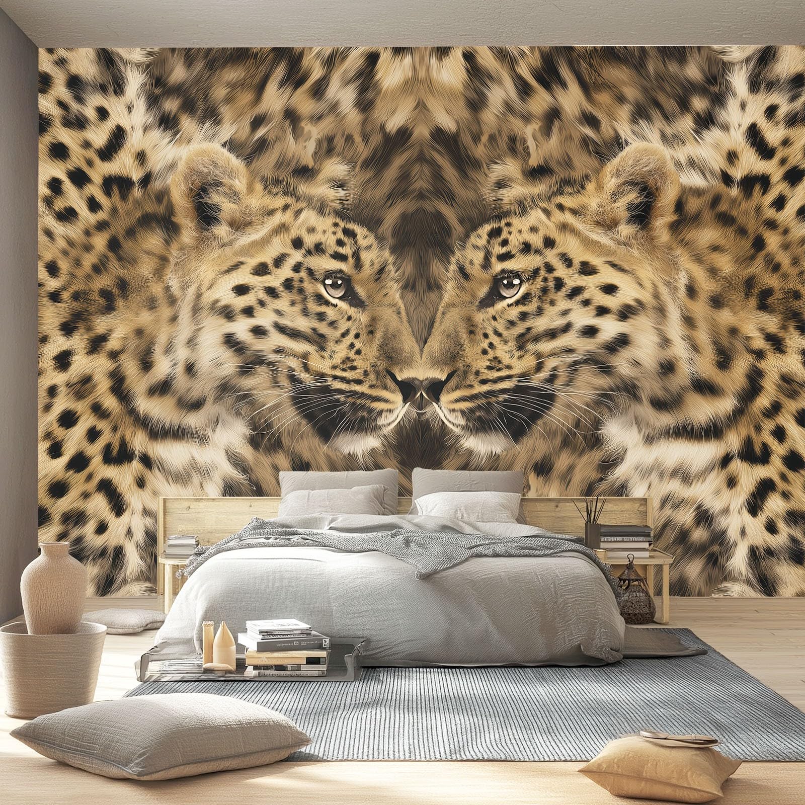 Tapeta ścienna 350 x 256 cm do salonu sypialnia kuchnia - wzór zwierzęcy nadruk w panterkę - łatwy w montażu, druk o wysokiej rozdzielczości, wodoodporny i łatwy do czyszczenia, brązowo-żółty czarny