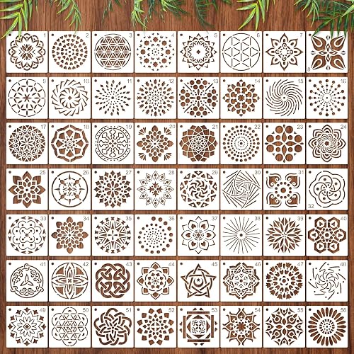 MWOOT 56 Piezas Plantillas de Pintura Mandala, Plantilla de Dibujo Manualidades,
