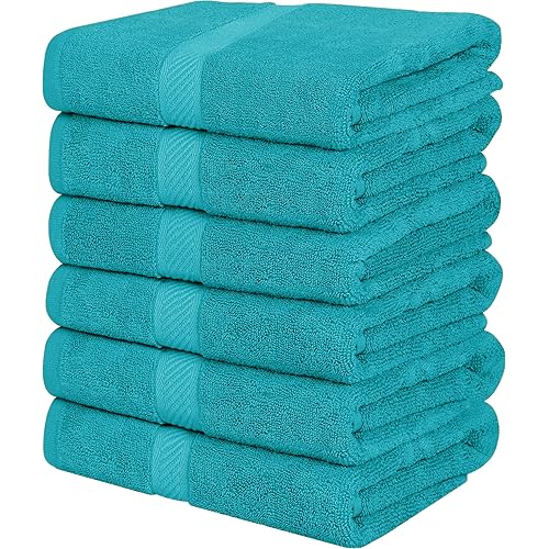 Utopia Towels 6 Pack Medium Bath Towel Set, 24 by 48 Inches, 500 GSM 100% Ring Spun Cotton, Lightweight and Highly Absorbent Quick Drying Premium Towels for Hotel, Spa and Bathroom, Turquoise
