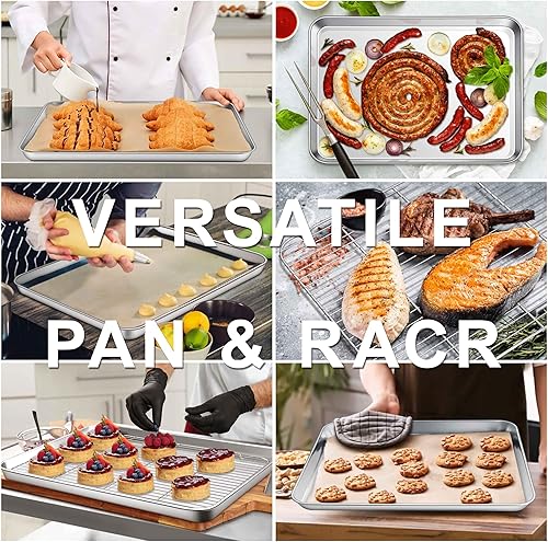Miniatura 6 de Joyfair - Bandeja para hornear de 19.6 pulgadas con juego de estante, bandeja para galletas de acero inoxidable extra grande con estante de