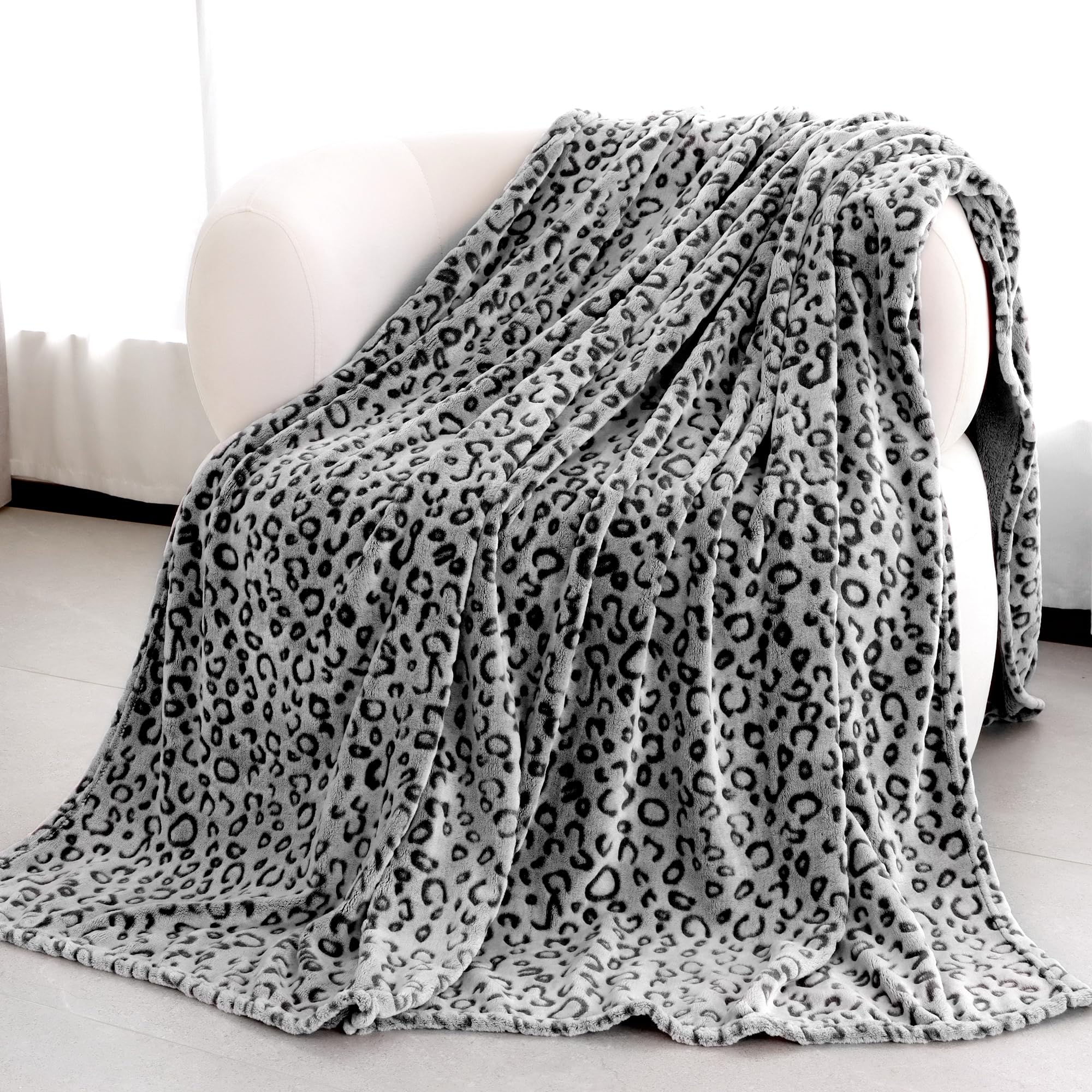 Black Throw Blanket for Couch - Soft Fleece Leopard Blanket Cozy Warm Black Fuzzy Blankets for Men Women Bed
