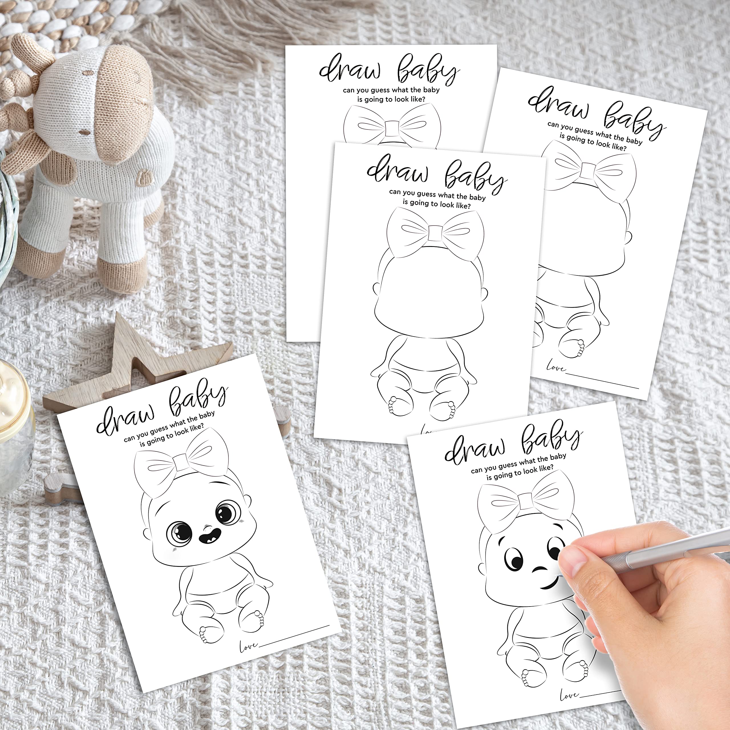 Draw Baby Shower Gry, Boy or Girl Gender Reveal Party Game - Baby Shower Party Zajęcia - Czy możesz zgadnąć, jak będzie wyglądać dziecko? 30 kart/drawbaby-003