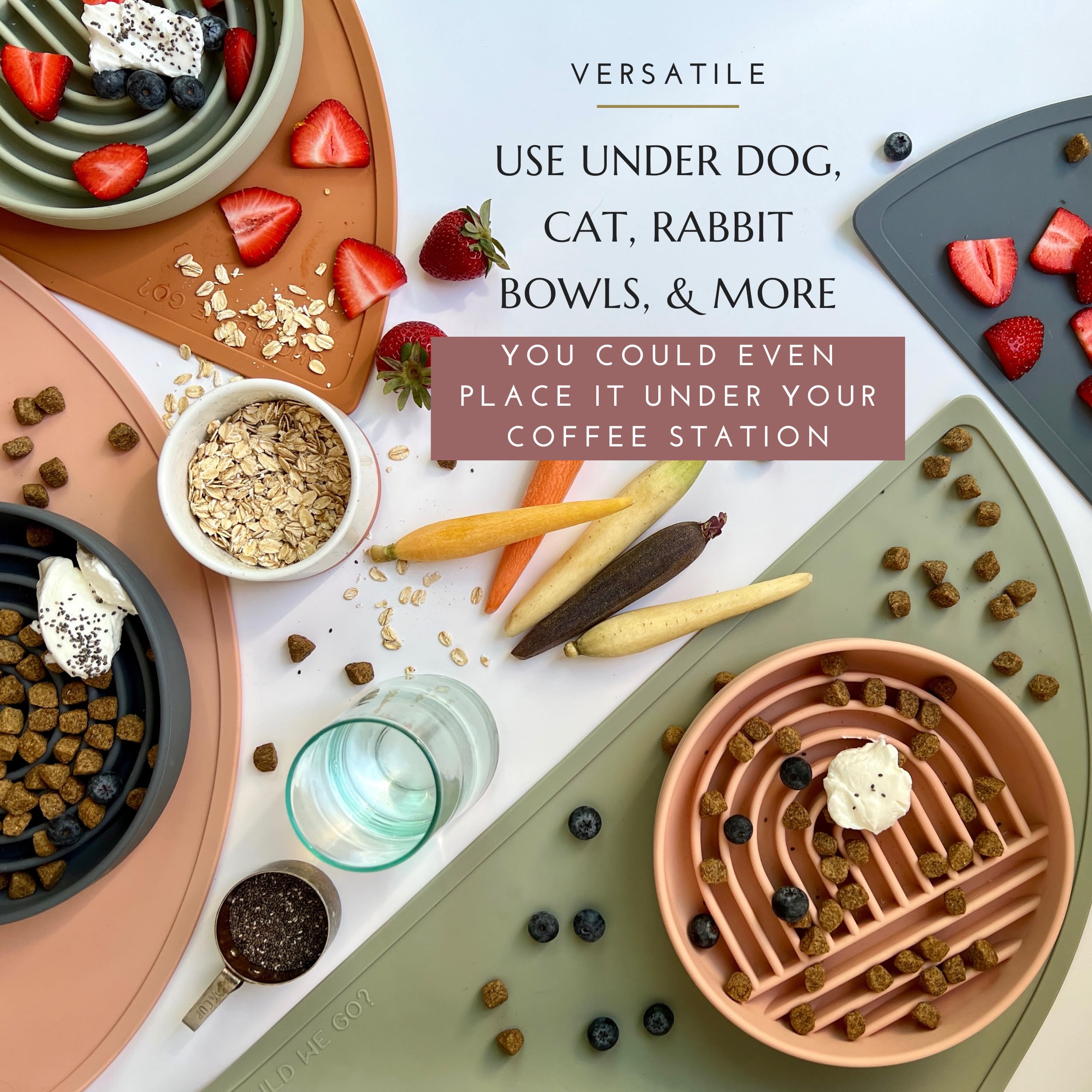 Should We Go? Tapis de nourriture en silicone imperméable pour animaux de compagnie – Tapis antidérapant et anti-déversement pour sols, bord surélevé, tapis facile à nettoyer pour gamelles pour chien
