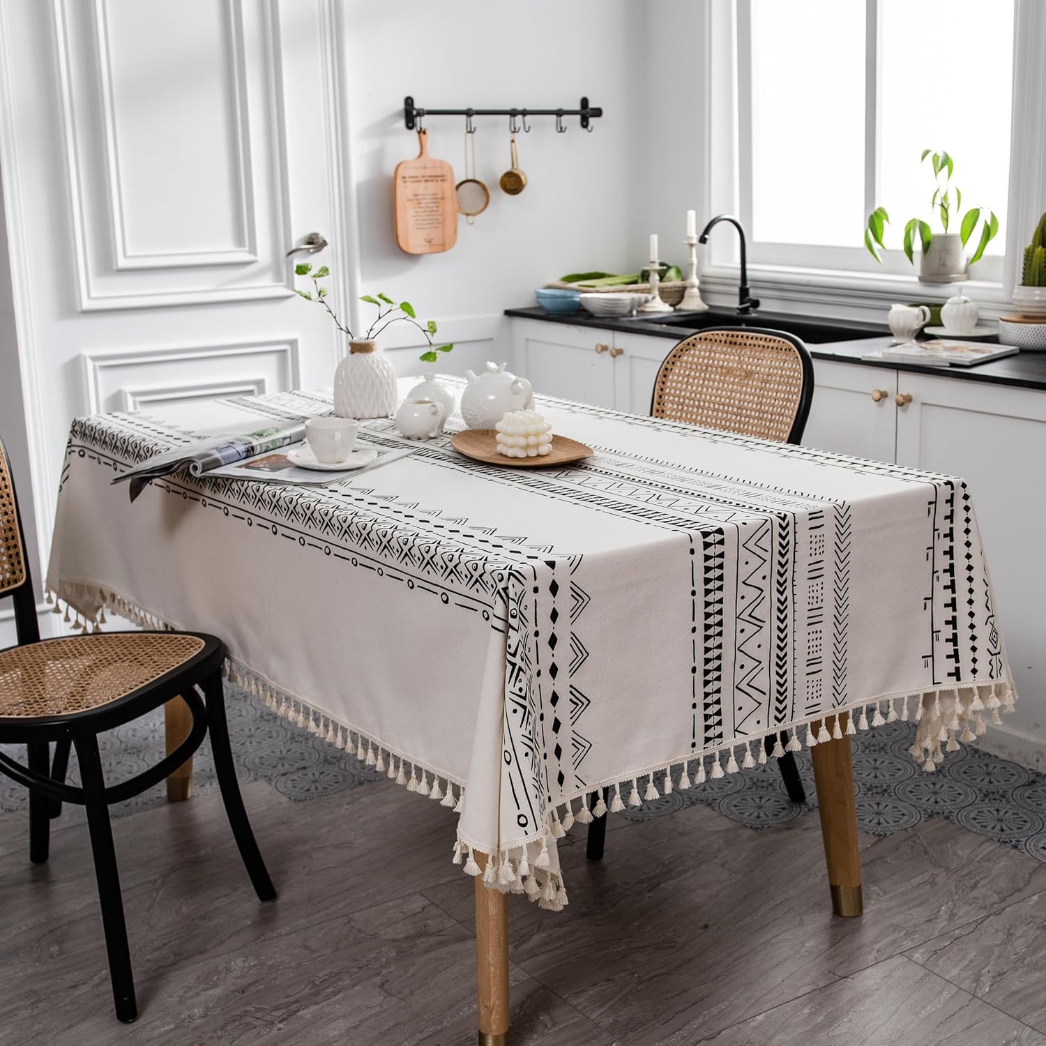 Waterproof Rectangle Tablecloth Stylish Modern Design Spillproof Wrinkle-Free Fabric for Indoor and Outdoor Dining Kitchen Tabletop Decoration (Ranch, 57"x86" (145x220cm), 6-8 Seats)