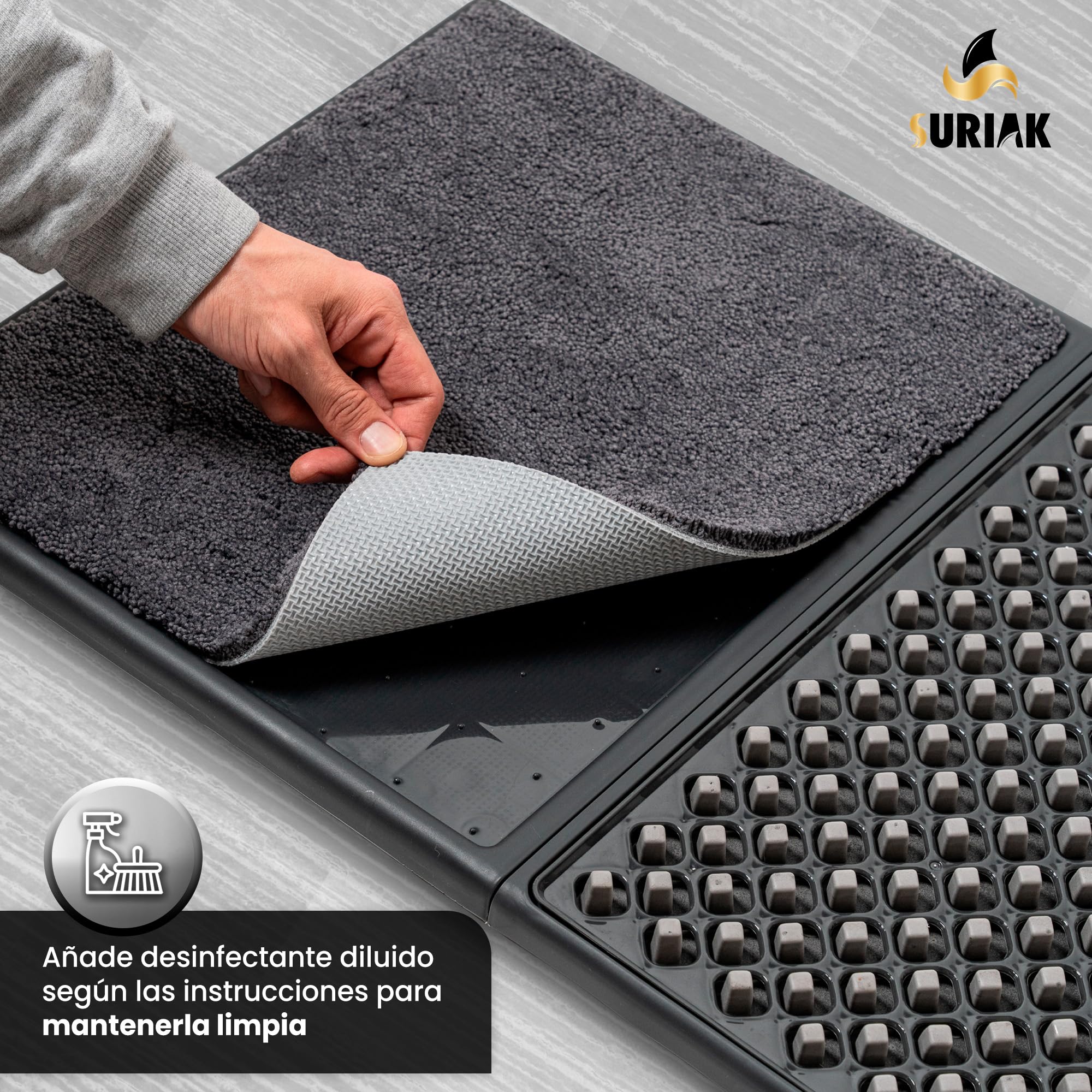 SURIAK Paillasson d'entrée maison désinfectant pour extérieur et intérieur 83 x 45 x 2 cm avec éponge absorbante et séchage en microfibre - Paillasson extérieur pluie - Paillasson d'entrée