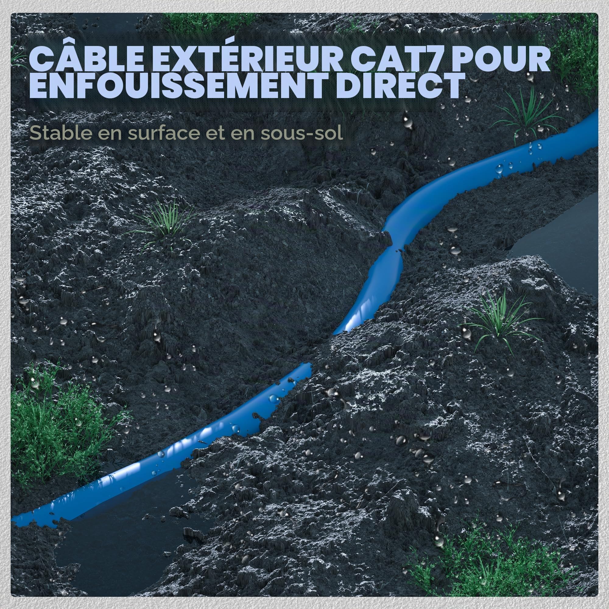 Câble Ethernet 150m, Cable RJ45 Blindé Cat7 SFTP Blindage Câble Réseau | Extérieur Imperméable Enterrement Direct Cabl LAN, Câble Internet pouvant être coupé à la longueur souhaitée