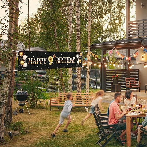 Miniatura 6 de Kimini-Ki - Cartel de feliz cumpleaños de 9 años telón de fondo de pancarta de cumpleaños de 9 años decoración de fiesta de 9 años para niños o