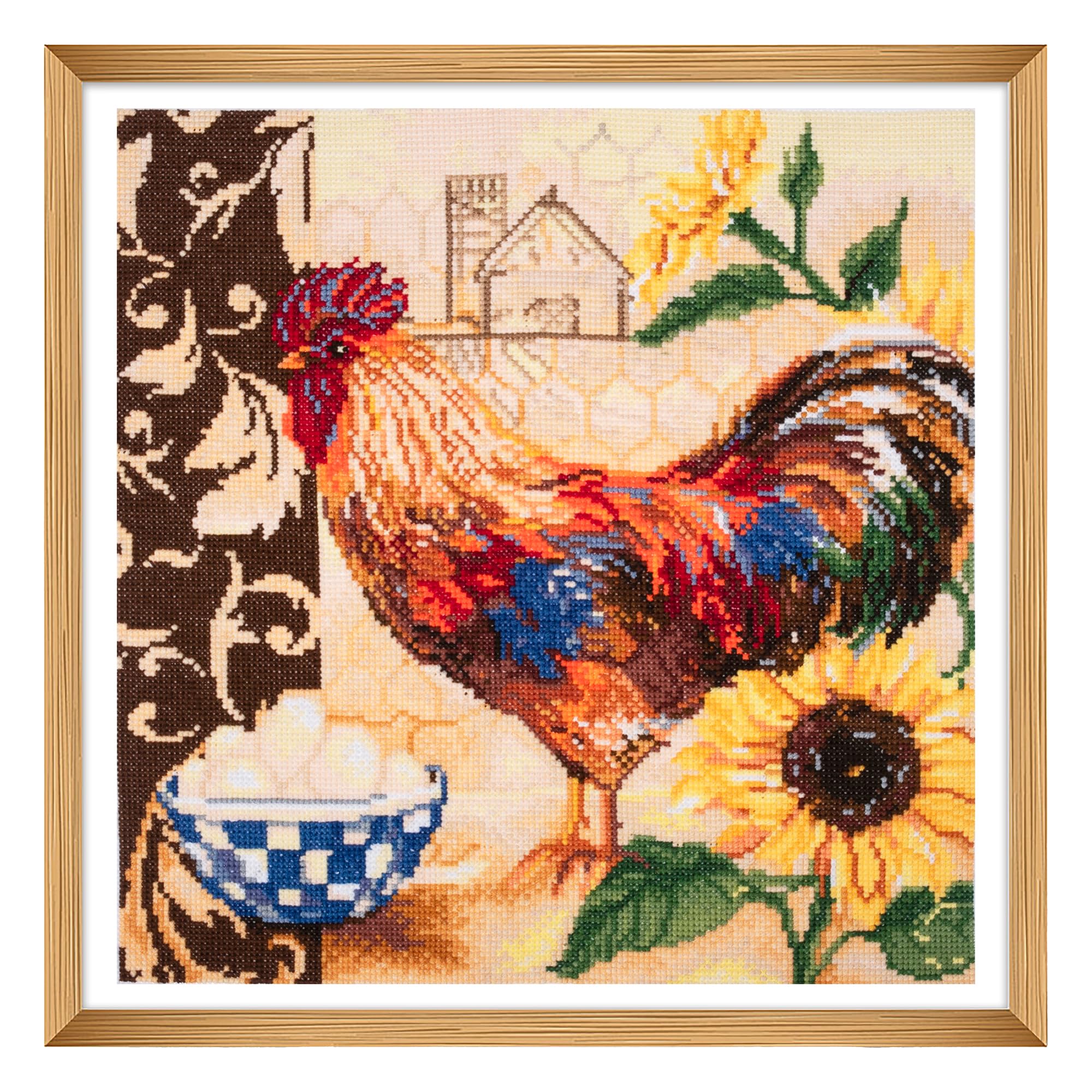 Trimits Large Cross Stitch Kits - Counted Embroidery Needlework for Adults Beginners Kids, Christmas Gifts Wall Art (Frame Not Included), 11 Count, Country Rooster