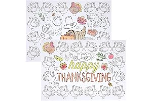 Iconikal Reversible Disposable Paper Place Mats with Thanksgiving Theme, Color Your Own, 14" x 10"
