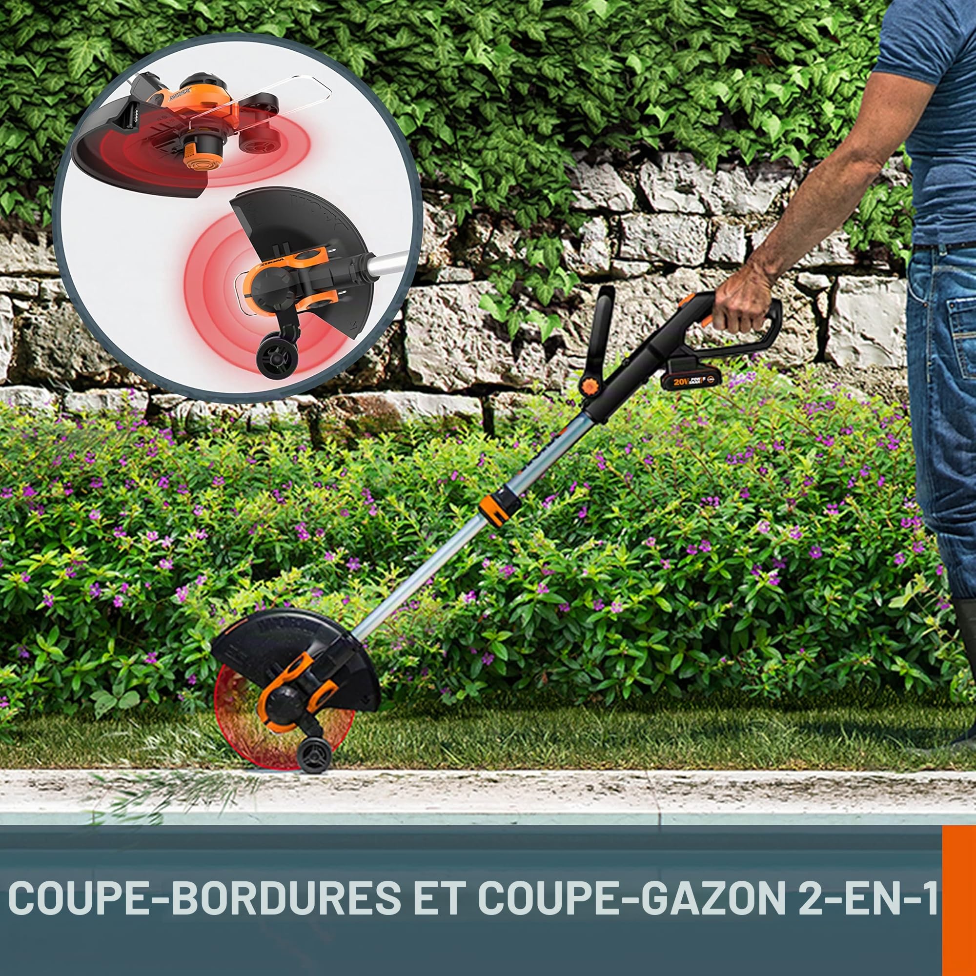 WORX Coupe-bordures 2-en-1 sans fil 20V WG163E.2