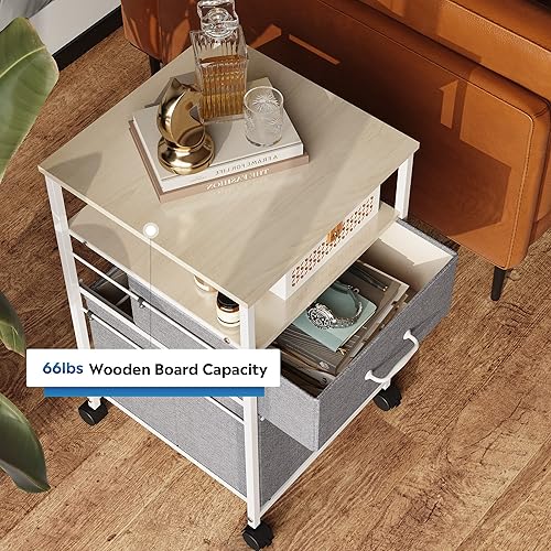 Miniatura 24 de DEVAISE Archivador móvil de 2 cajones, soporte de impresora rodante con estante de almacenamiento abierto, archivador vertical de tela para tamaño