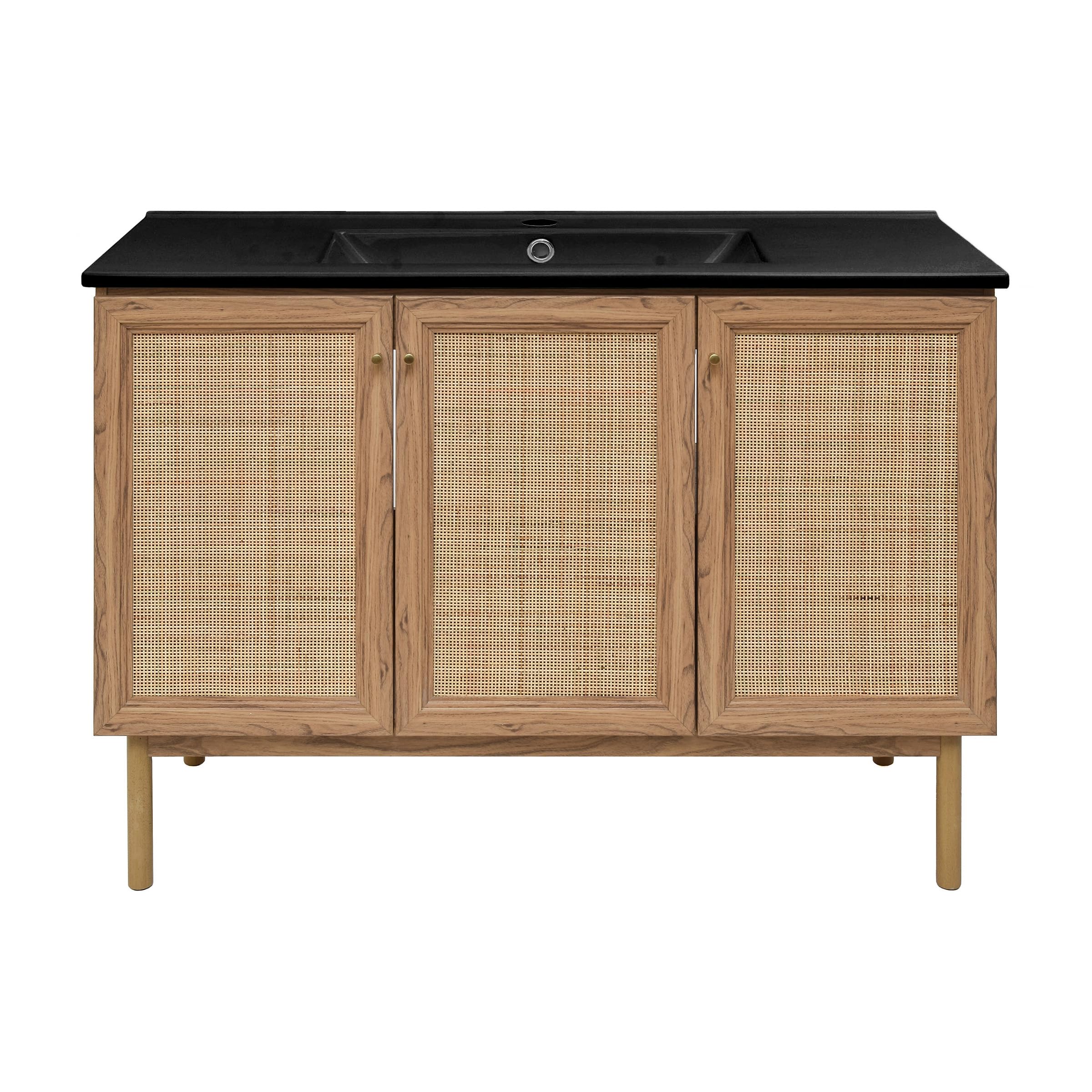 Swiss Madison Classe 48 in. Brown Oak Bathroom Vanity with Black Ceramic Sink Top