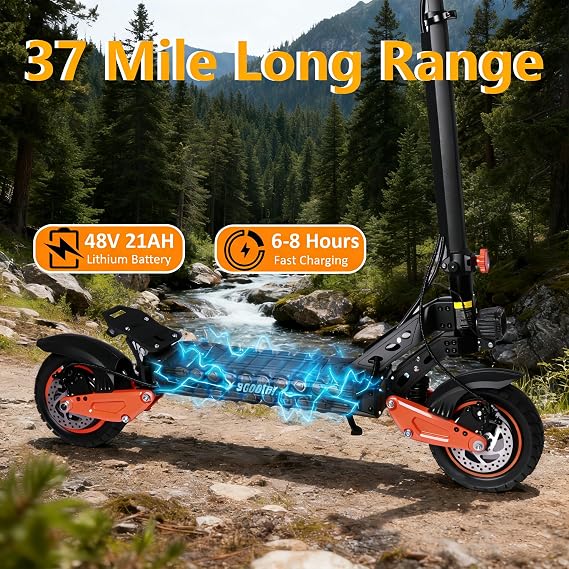 Electric Scooter for Adults, 1600W Motor, Max 37Miles Ranges&40Mph, 11 Off-Road Tire Foldable E-Scooter 48V/21AH, Dual Braking Dual Suspension, 440lbs Max Load