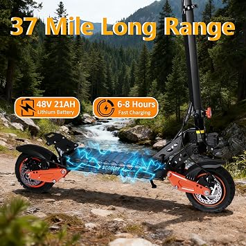 Electric Scooter for Adults, 1600W Motor, Max 37Miles Ranges&40Mph, 11 Off-Road Tire Foldable E-Scooter 48V/21AH, Dual Braking Dual Suspension, 440lbs Max Load