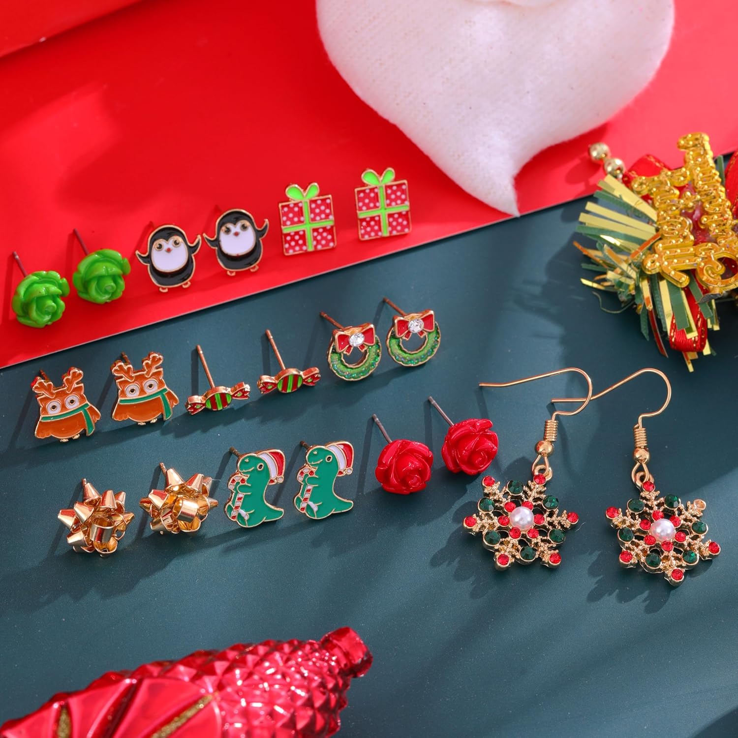 20/24 Pairs Christmas Earrings Set for Women Teen Girls Bow Snowflake Christmas Tree Candy Ribbon Penguin Gnome Snowman Stud Earrings Christmas Holiday Jewelry Hypoallergenic Xmas Earrings Bulk - Image 3