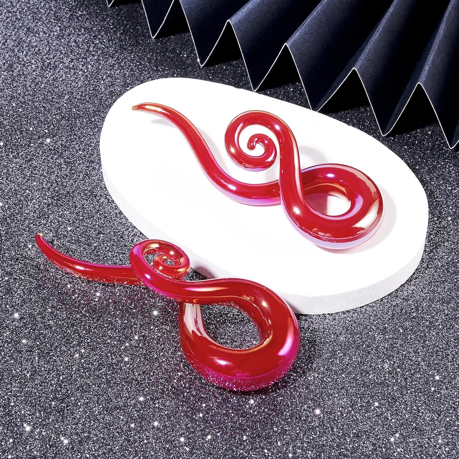 Longbeauty 2pcs Glass Ear Tapers Spiral Gauges Plugs Colorful Ear Stretchers Piercing Jewelry Hanger Gauges Earrings 4G-12mm