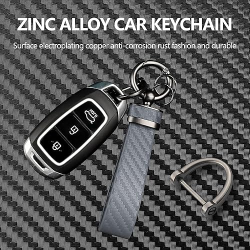 Miniatura 3 de Turcee Llavero de fibra de carbono para automóvil, accesorios para interiores de automóviles, llaveros de cuero para automóvil, accesorios de