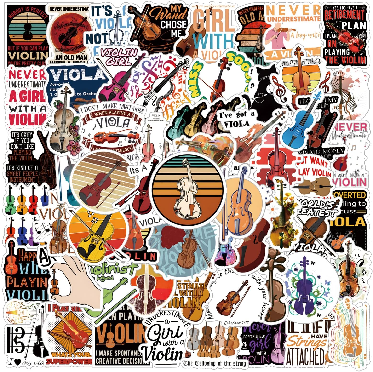 Violin Stickers 61Pcs Musical Instrument Music Lovers Stickers Pack Suitcase Stickers Vinyl Decals for Car Bumper Helmet Luggage Laptop Water Bottle Kids Teenagers Girls (Orchestral Instruments)