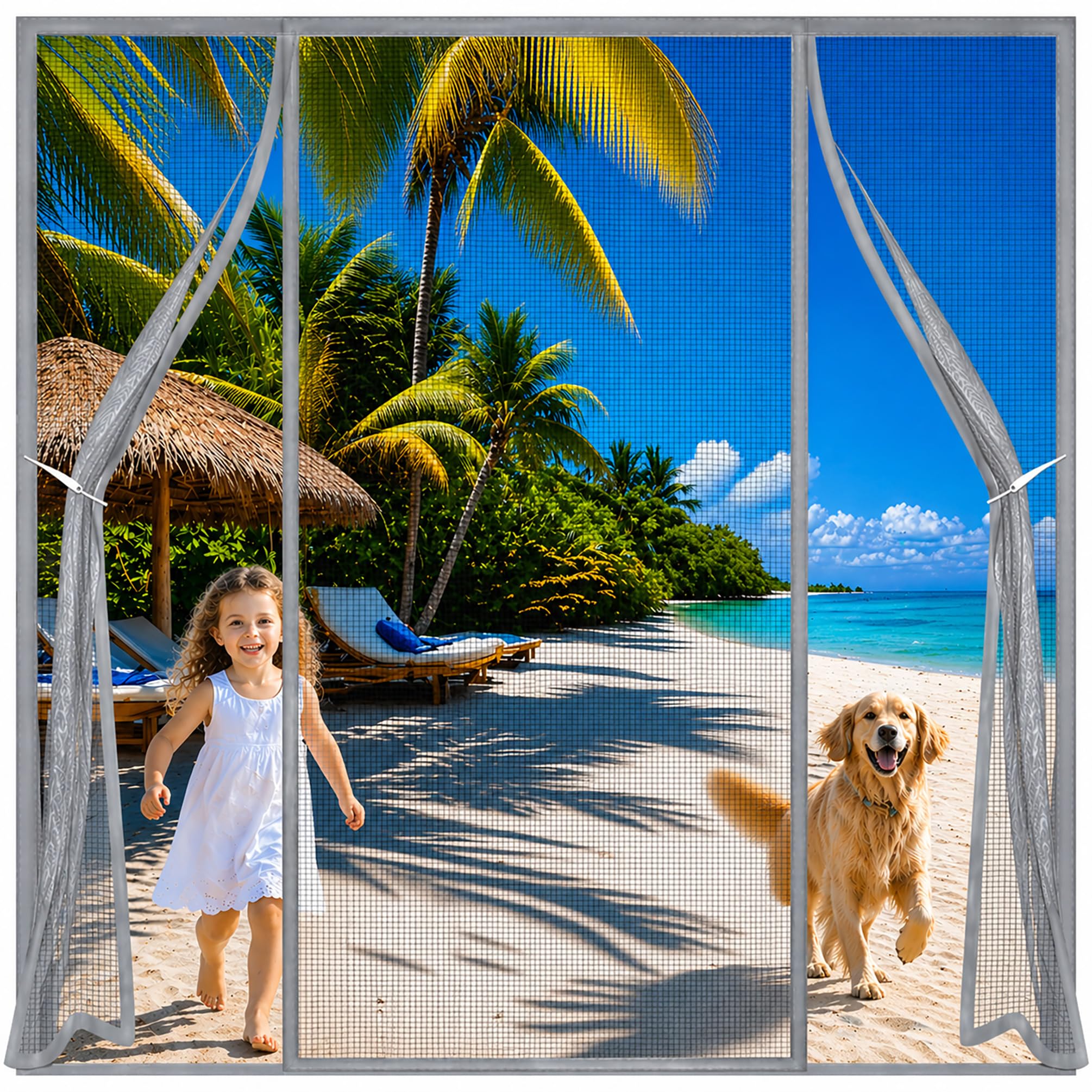 Fly Screens for French Doors Grey 170x300cm French Door Anti Mosquito Fly Curtain Self-Sealing for Static caravans, motorhomes, and Holiday lodges