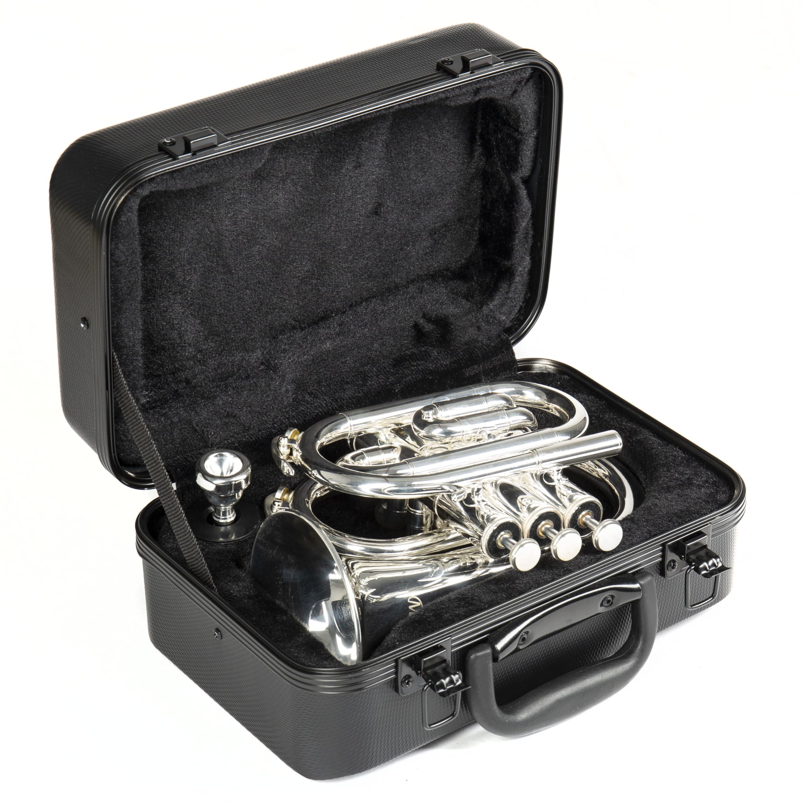 Monzani MZMT-500S Taschentrompete, Messing, Bb Stimmung, 11.7mm Bohrung, 3 Ventile, inkl. Mundstück und Hardcase, Ideal für Reisen und Üben, Brillanter Klang