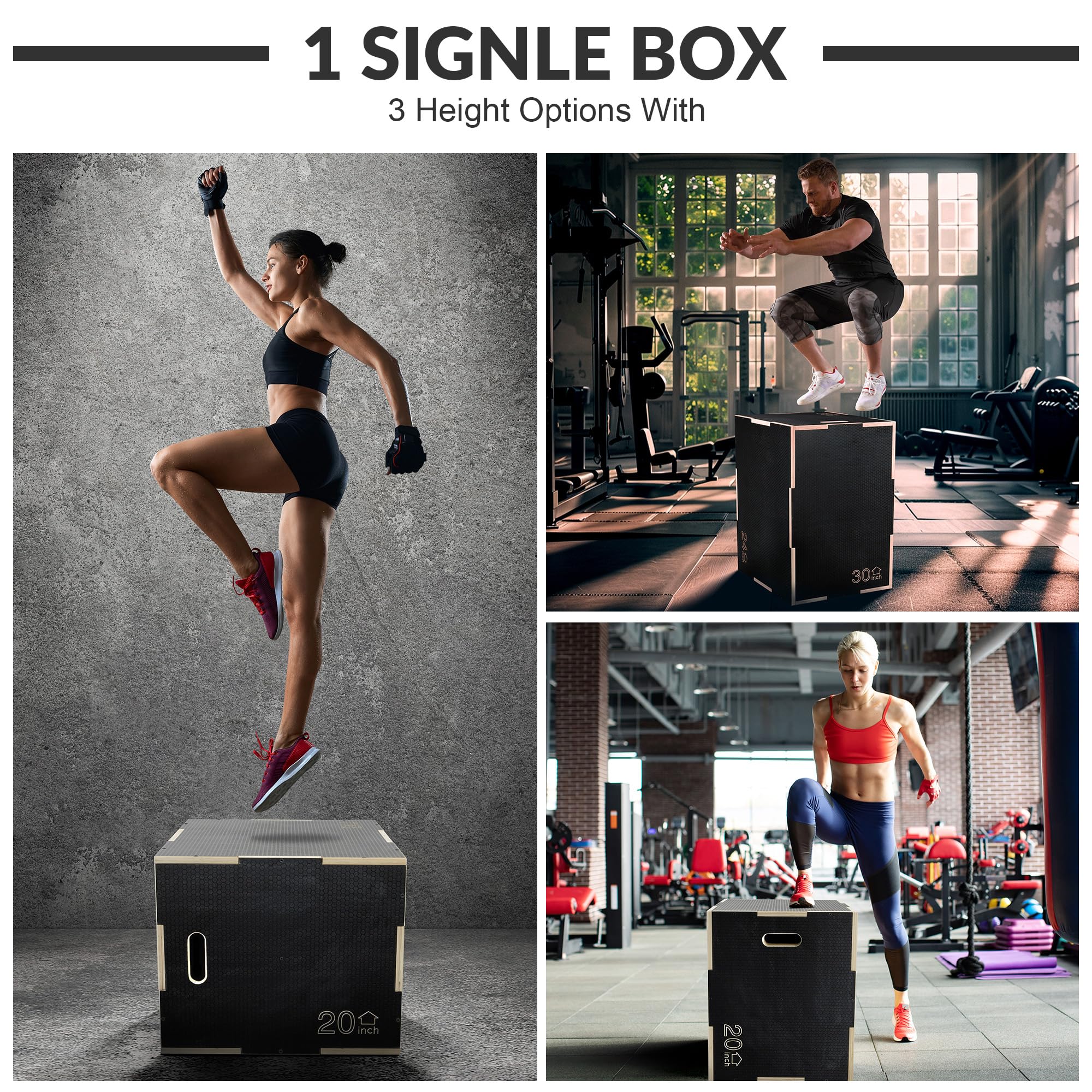 Fitvids, Caja pliométrica de Madera Antideslizante 3 en 1, para Ejercicios de Salto, Varios tamaños