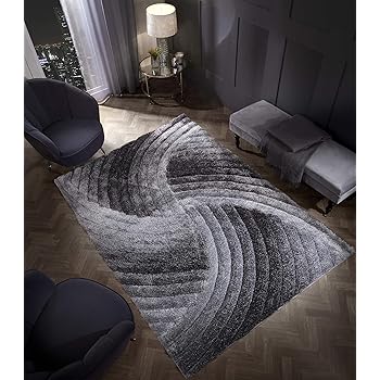 3d Swirl Heavyweight Carved Shaggy Rug Grey Silver Ombre Super Plush Extra Large Rugs Living Room With Shimmering Sparkle Strands Thick Pile Height Modern Area Rugs 200cm X 290cm 6 6ft X 9 5ft
