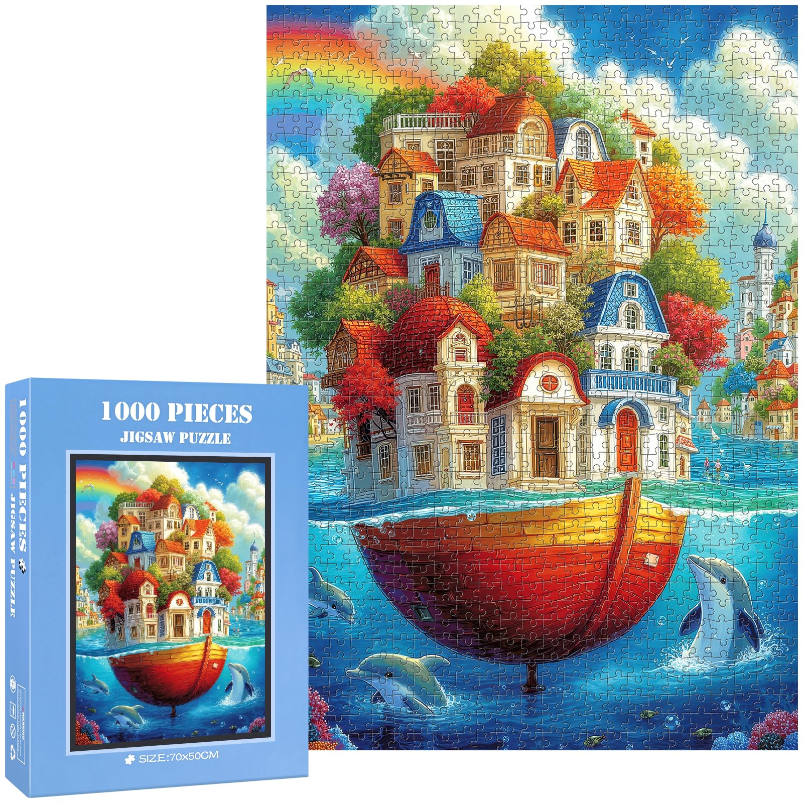 Whimsical Boat Town Jigsaw Puzzles for Adults 1000 Pieces