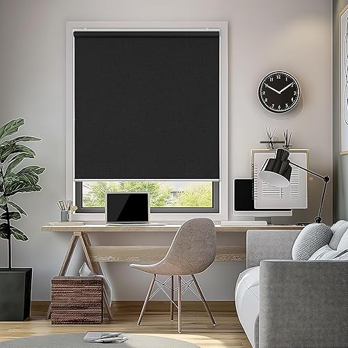 Miniatura 52 de ChrisDowa Persianas enrollables 100% oscurecedoras sin cadena, con tela jacquard a rayas, aislamiento térmico, protección UV, persianas opacas