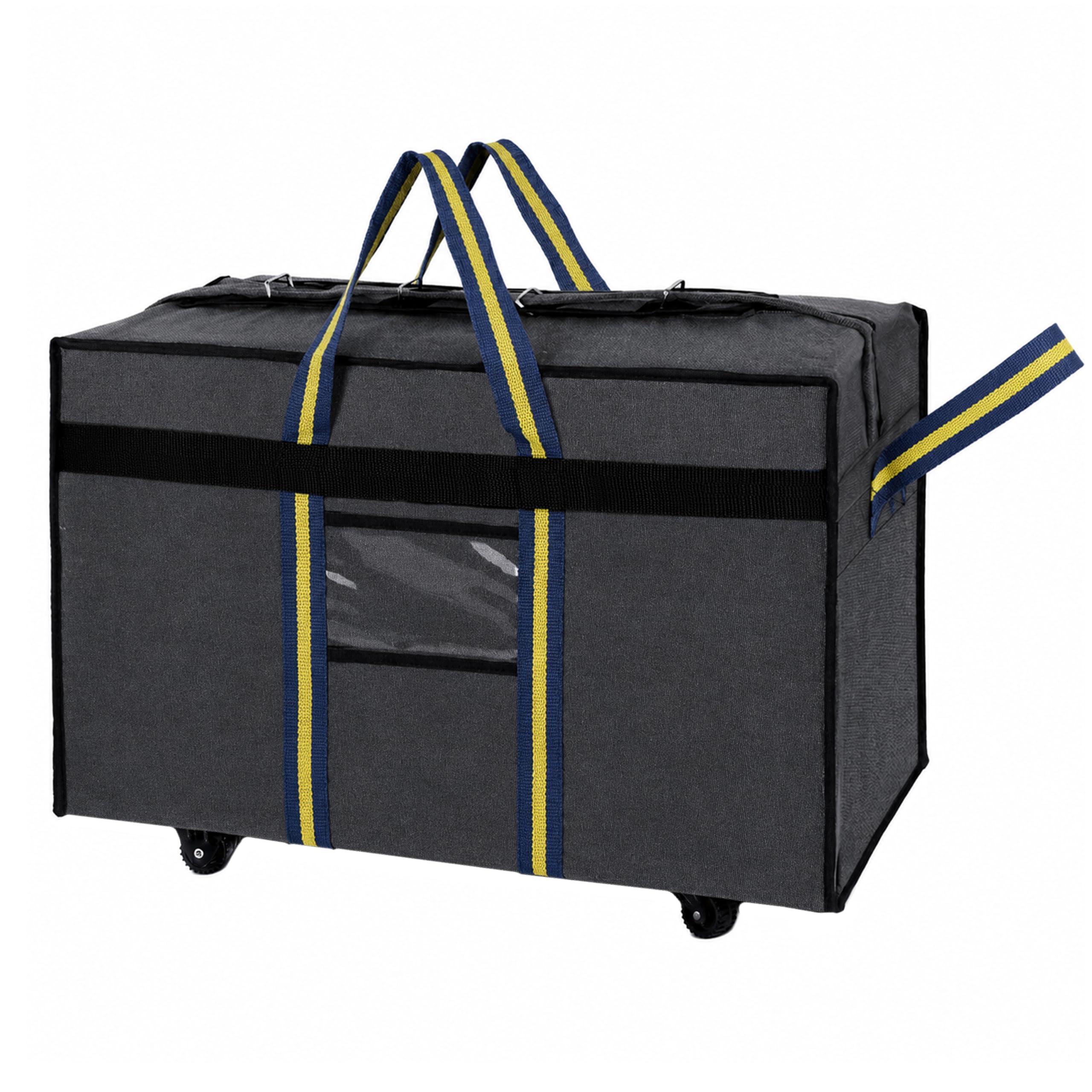 NISUN 90L Canvas Rolling Duffel Bag with 6 Wheels, Grey, 73x27.5x45 cm | Heavy Duty Construction, Foldable Design, Transparent Front Pocket, Reinforced Handles, Travel, Storage, Home Use
