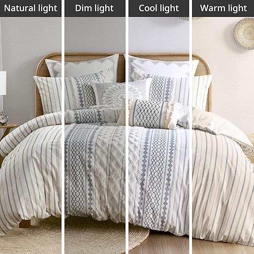 Miniatura 5 de INK+IVY Imani - Juego de edredón, tipo granja, 100 % algodón, diseño medio siglo, estampados geométricos, con felpilla copetuda para toda estación,