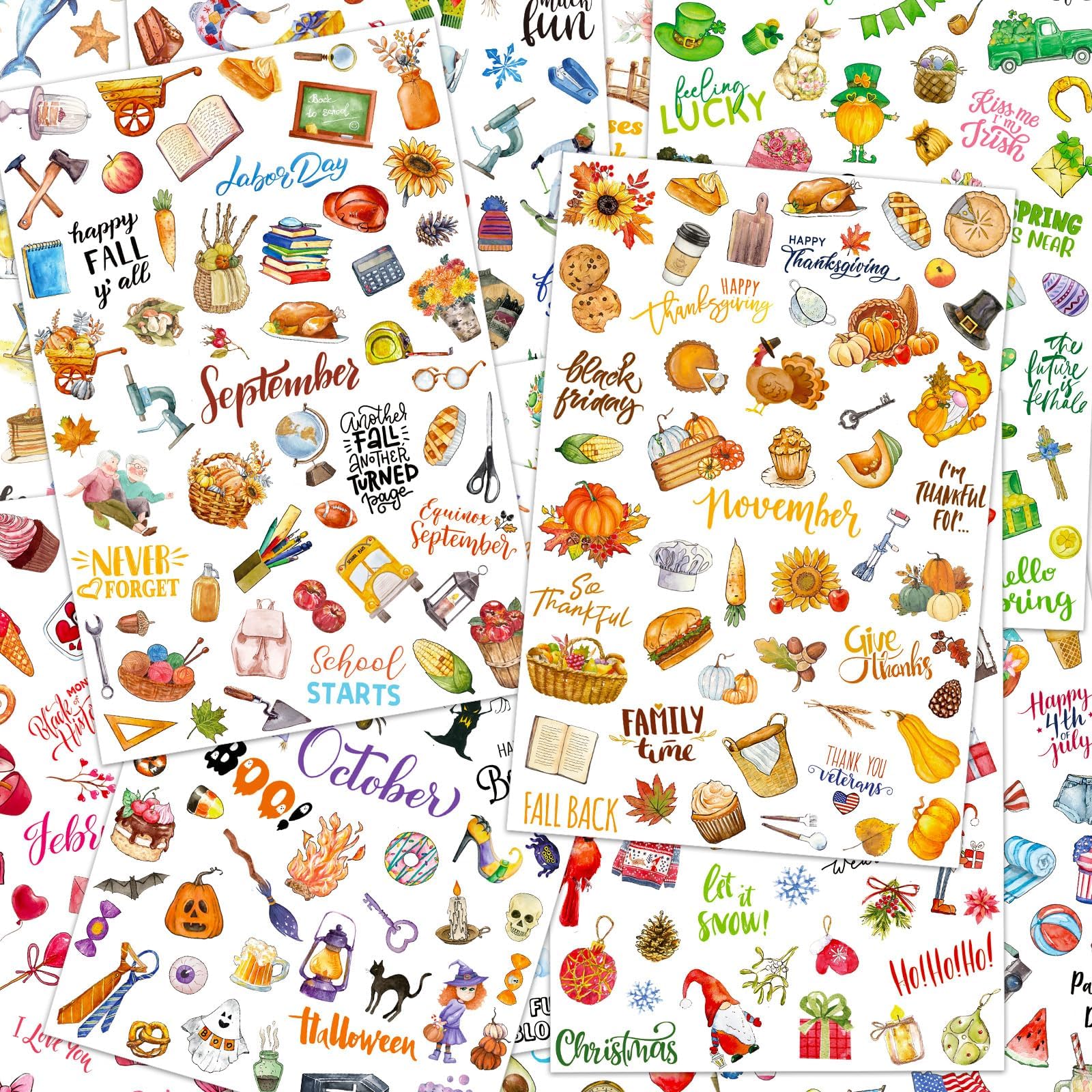 24 Sheets Seasonal Calendar Stickers 1000+ Monthly Planner