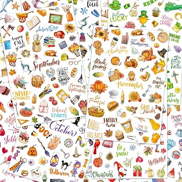 24 Sheets Seasonal Calendar Stickers 1000+ Monthly Planner