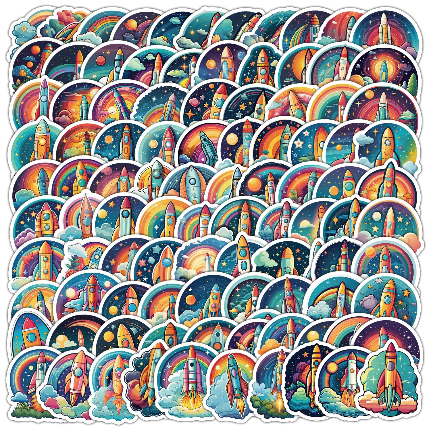 100 Pcs Outer Space Stickers for Kids Teens Adults Boys Girls Gift,Space Alien Rocket Stickers Pack for Laptop,Skateboar,Luggage,Car,Bike