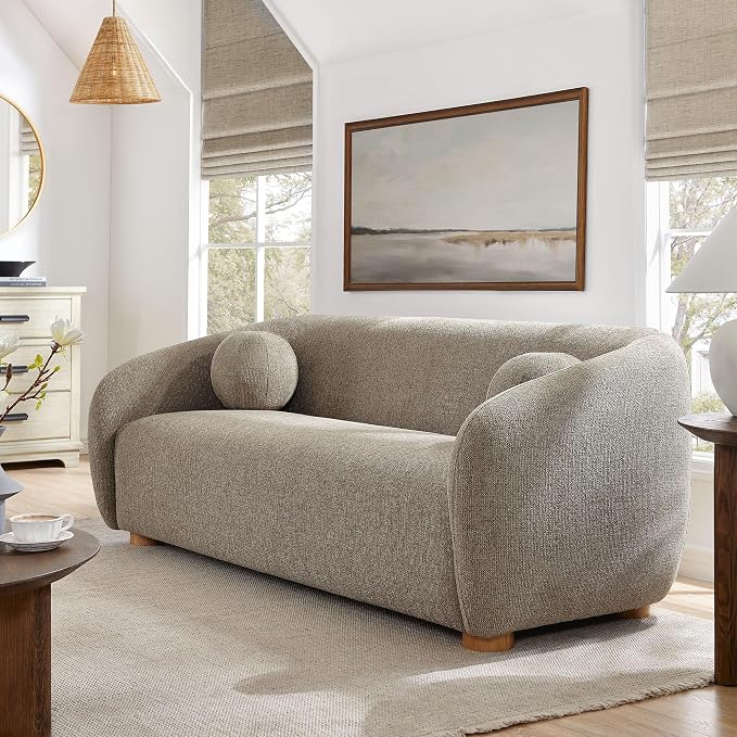 Modway Holland Minimalist Curved Boucle-Inspired Fabric Sofa