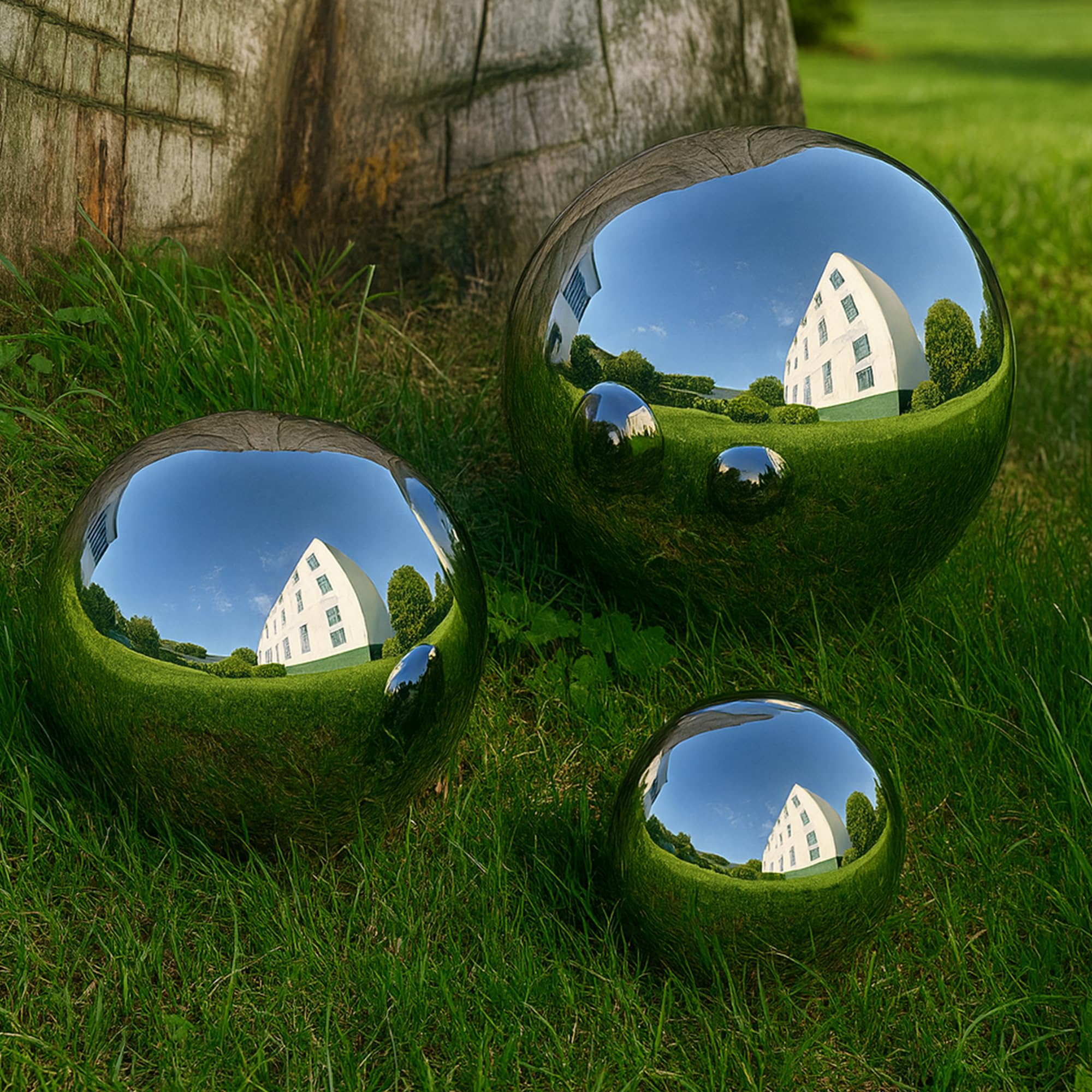 Köhko Ensemble de 3 Boule décorative Poli en Acier Inoxydable Balle Flottante pour Jardin ou étang ø 10-15-20 CM