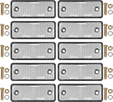 10 Pack White Screw on Rectangular Reflectors, E11 Approval Road Safety Gate Posts Rear Reflectors for Trailer Caravan Truck Tractor Boat Lorry Motorcycle Fence Gate Post