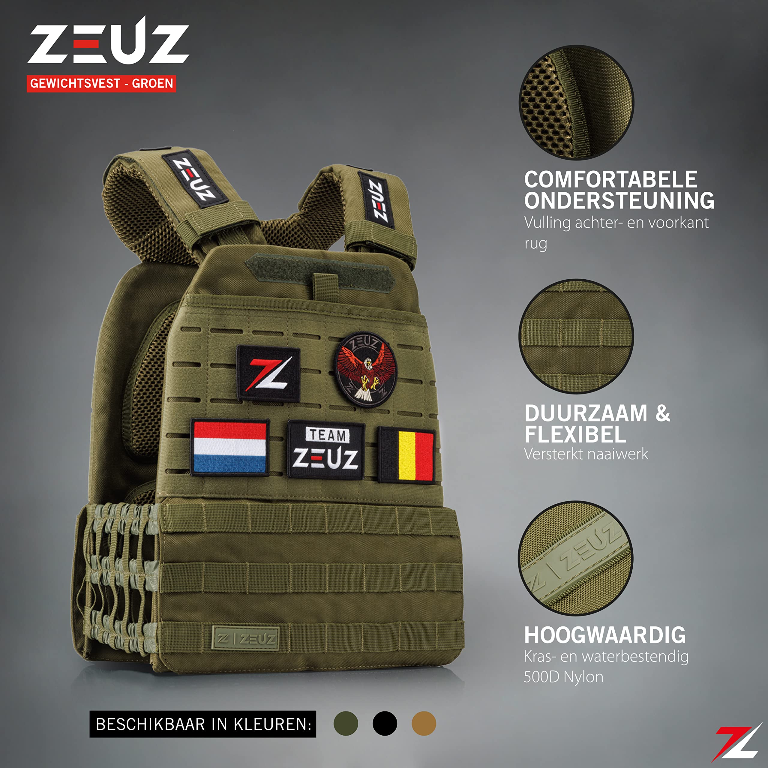 ZEUZ® Crossfit & Fitness Gilet Peso 16,5 KG – Gilet tattico & Gilet Allenamento - Regolabile in Pesi - 19 Stand - Verde