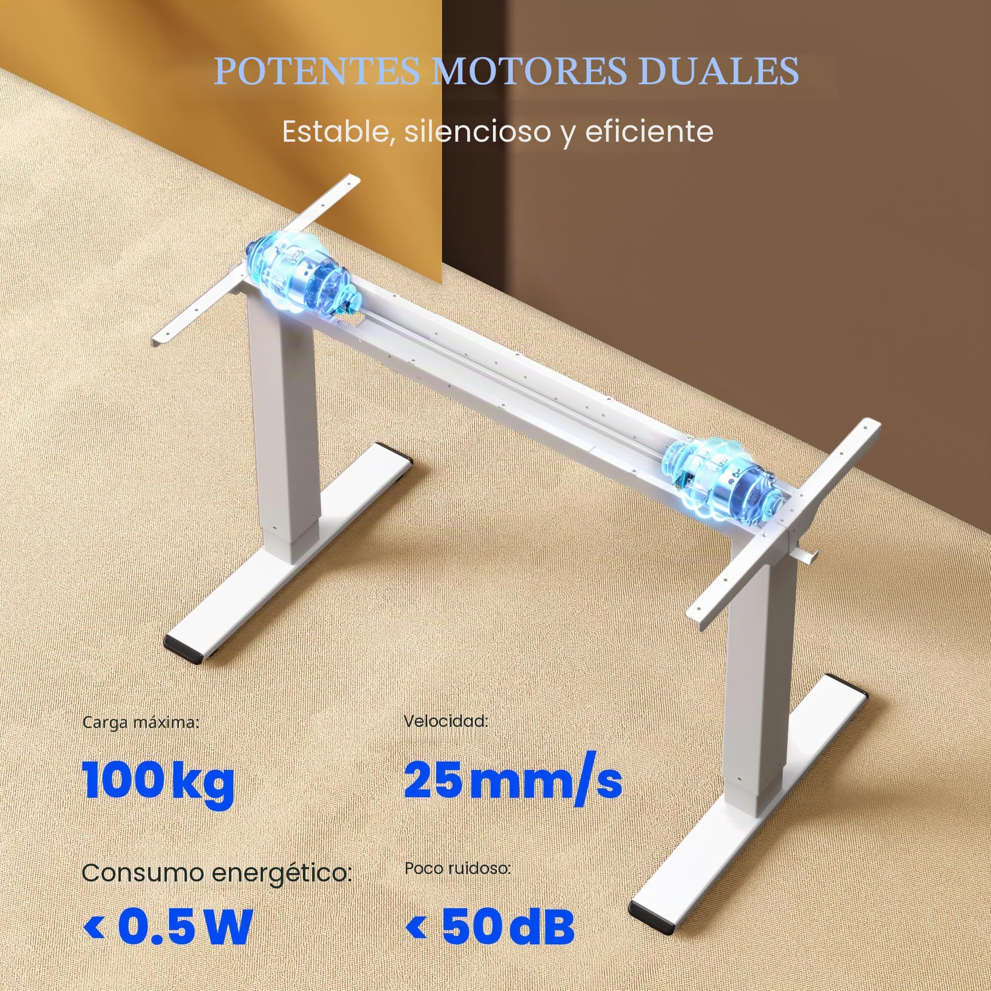 FLEXISPOT E1 Pro Escritorio Elevable Eléctrico con 2 Motores y 2 Patas Escritorio Ajustable en Altura de Acero con 4 Funciones de Memoria Standing Desk, Carga de 100kg(Marco en Blanco)