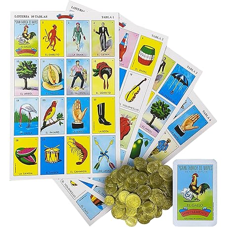 Loteria Mexicana Jumbo Tradicional for 10 Players, Bingo with Coins