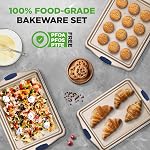 NutriChef Cookie Sheets - 3 Piece Nonstick Bakeware Set - PFOA, PFOS, PTFE-Free Carbon Steel Baking Trays with Silicone Handles, Small, Medium & Large Cookie Sheet Pans